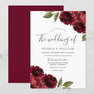 Romantic Burgundy Red Rose Wedding Kaart