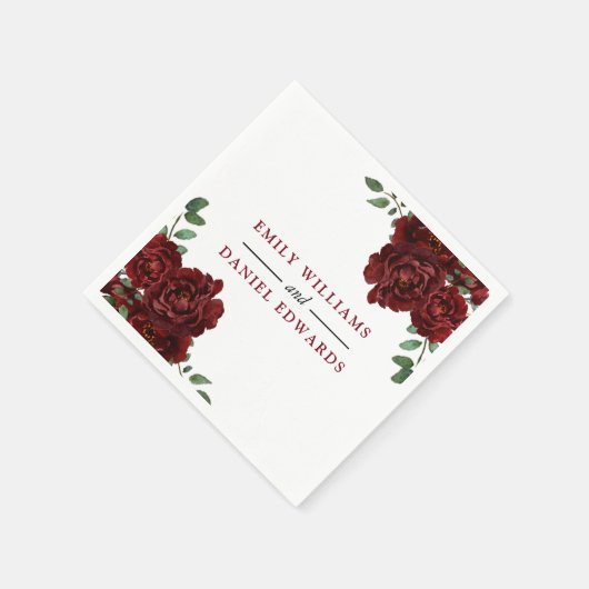 Romantic Burgundy Red Rose Wedding Verloving Servet (Hoek)