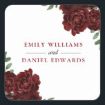 Romantic Burgundy Red Rose Wedding Verloving Vierkante Sticker<br><div class="desc">Romantic Burgundy Red Rose Wedding Verloving Square Sticker Voor het collectie,  bezoek de Niche en Nest store</div>