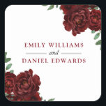 Romantic Burgundy Red Rose Wedding Verloving Vierkante Sticker<br><div class="desc">Romantic Burgundy Red Rose Wedding Verloving Square Sticker Voor het collectie,  bezoek de Niche en Nest store</div>