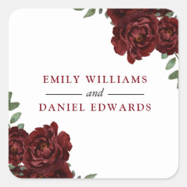 Romantic Burgundy Red Rose Wedding Verloving Vierkante Sticker