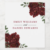 Romantic Burgundy Red Rose Wedding Verloving Wijn Etiket (Enkel label)