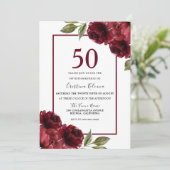 Romantic Burgundy Red Roses 50th Birthday Party Kaart (Staand voorkant)