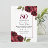 Romantic Burgundy Red Roses 80th Birthday Party Kaart (Staand voorkant)