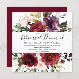 Romantic Burgundy Red Waterverf Rehearsal Dinner Kaart