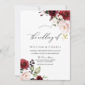 Romantic Burgundy Red Waterverf Weddenschap Kaart (Voorkant)