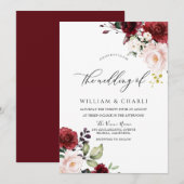 Romantic Burgundy Red Waterverf Weddenschap Kaart (Voorkant / Achterkant)