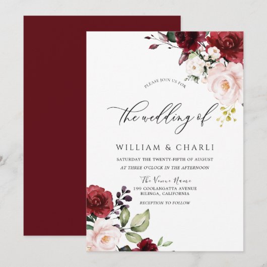 Romantic Burgundy Red Waterverf Weddenschap Kaart (Voorkant / Achterkant)