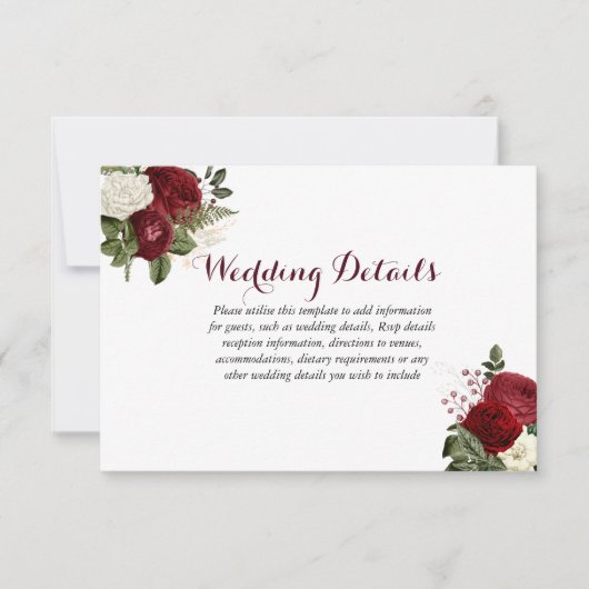 Romantic Burgundy Red White Floral Weddenschap Det Kaart (Voorkant)