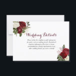 Romantic Burgundy Red White Floral Weddenschap Det Kaart<br><div class="desc">Romantic Burgundy Red White Floral Wedding Details Zie bijbehorend collectie hieronder</div>