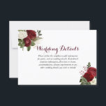 Romantic Burgundy Red White Floral Weddenschap Det Kaart<br><div class="desc">Romantic Burgundy Red White Floral Wedding Details Zie bijbehorend collectie hieronder</div>