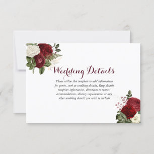Romantic Burgundy Red White Floral Weddenschap Det Kaart