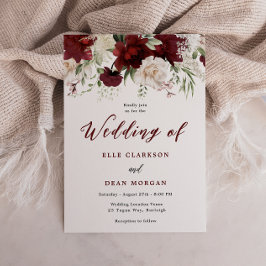 Romantic Burgundy Red & White Floral Wedding Kaart