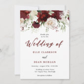 Romantic Burgundy Red & White Floral Wedding Kaart (Voorkant)