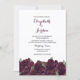 Romantic Burgundy Roos Elegant Wedding Invitation Kaart