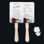 Romantic Burgundy Roos Elegant Wedding Programme Handwaaier<br><div class="desc">Deze mooie supporters van het bruiloft zijn elegant, romantisch, klassiek en smaakvol. Het ontwerp is voorzien van een enkele langwerpige bogundy, maroon of rood roos van wijn dat aan zijn kant ligt en dat zich reflecteert in een pool water met golven en rimpels. De typografie kenmerkt de zwarte manuscriptkalligrafie van...</div>