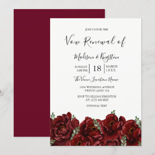 Romantic Burgundy Roos Vow Renewal Uitnodiging