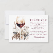 Romantic Burgundy Rose Wine Bridal Shower Bedankkaart (Voorkant)