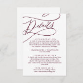 Romantic Burgundy-tekstkalligrafie - Gegevens Informatiekaartje (Voorkant / Achterkant)