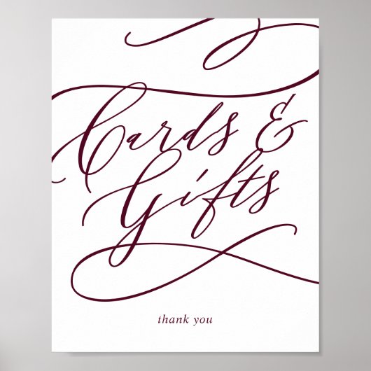 Romantic Burgundy Text Calligrafie Kaarten en cade Poster (Voorkant)