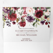 Romantic Burgundy Waterverf Floral Wedding Drieluik Uitnodiging (Binnenzijde eerst)