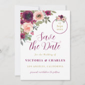 Romantic Burgundy Waterverf Floral Wedding Save The Date (Voorkant)