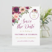 Romantic Burgundy Waterverf Floral Wedding Save The Date (Staand voorkant)