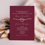 Romantic Burgundy Wedding Kaart<br><div class="desc">Ervaar tijdloze elegantie met onze romantische Bourgondische huwelijksuitnodiging. Met minimalistisch modern script en een vleugje sophisticatie met een gouden touw hartmotief. Het is de belichaming van eenvoudige maar verfijnde stijl,  die de perfecte toon zet voor je formele viering van liefde.</div>