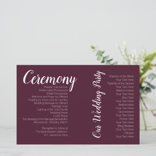 Romantic Burgundy Wedding Photo Ceremony Programme (Staand voorkant)