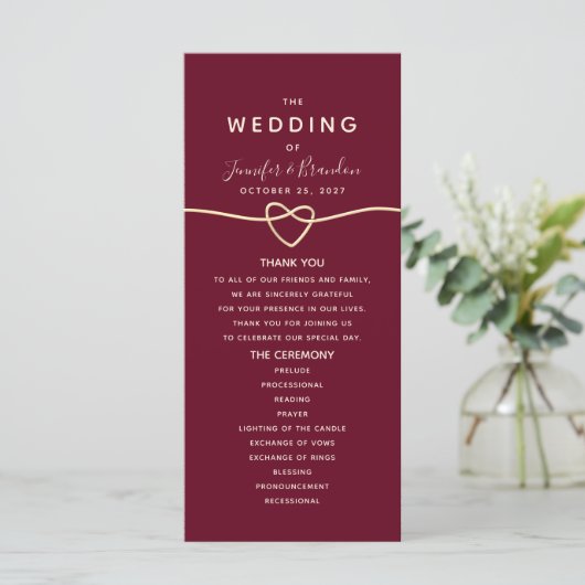 Romantic Burgundy Wedding Programme (Staand voorkant)