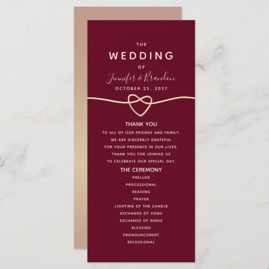 Romantic Burgundy Wedding Programme (Voorkant / Achterkant)