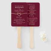 Romantic Burgundy Wedding Programme Hand Fan Handwaaier (Voorkant en achterkant)