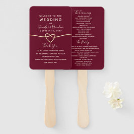Romantic Burgundy Wedding Programme Hand Fan Handwaaier