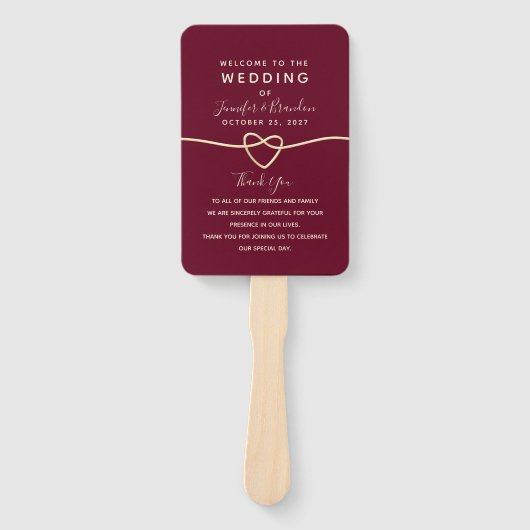 Romantic Burgundy Wedding Programme Hand Fan Handwaaier (Voorkant)