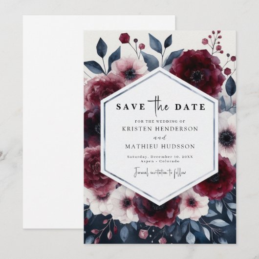 Romantic Burgundy Wedding Save The Date (Voorkant / Achterkant)