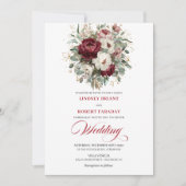 Romantic Burgundy White Floral Eucalyptus Wedding  Kaart (Voorkant)