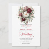 Romantic Burgundy White Floral Gold Wedding Invite Kaart (Voorkant)