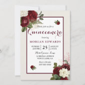 Romantic Burgundy White Floral Quinceanera Invite Kaart (Voorkant)
