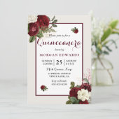 Romantic Burgundy White Floral Quinceanera Invite Kaart (Staand voorkant)