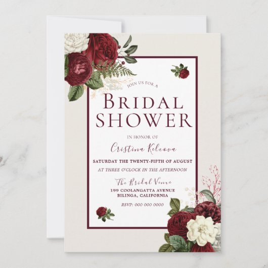 Romantic Burgundy White Flowers Vrijgezellenfeest Kaart (Voorkant)