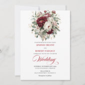 Romantic Burgundy White Flowers Wedding Invitation Kaart (Voorkant)