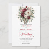 Romantic Burgundy White Gold Frame Wedding Invite Kaart (Voorkant)