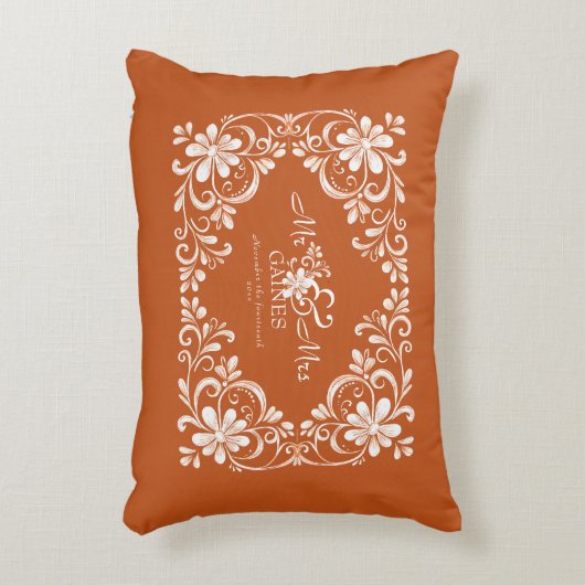 Romantic Burnt Orange Shabby Chic Mr Mrs Wedding Accent Kussen (Voorkant(Verticaal))