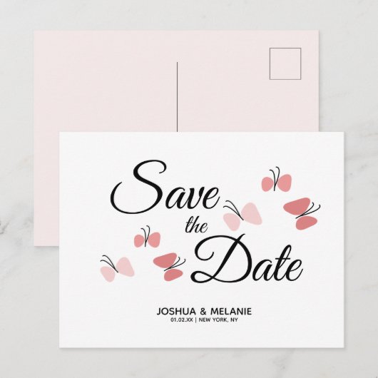 Romantic Butterflies Roze sparen de Data Briefkaart (Voorkant / Achterkant)