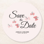 Romantic Butterflies Roze sparen de Data Ronde Kartonnen Onderzetter<br><div class="desc">Sparen de Aankondigingen van de Onderzetters van de Datum met Roze Butterflies</div>
