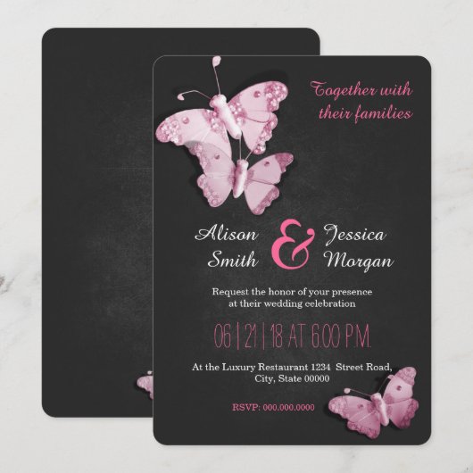 Romantic Butterflies wedding invitation Kaart (Voorkant / Achterkant)