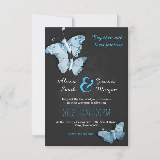 Romantic Butterflies wedding invitation Kaart (Voorkant)