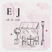 Romantic Café Illustration Wedding Monogram Vierkante Sticker (Voorkant)