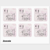 Romantic Café Illustration Wedding Monogram Vierkante Sticker (Vel)