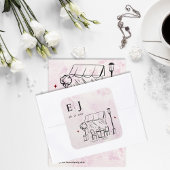Romantic Café Illustration Wedding Monogram Vierkante Sticker